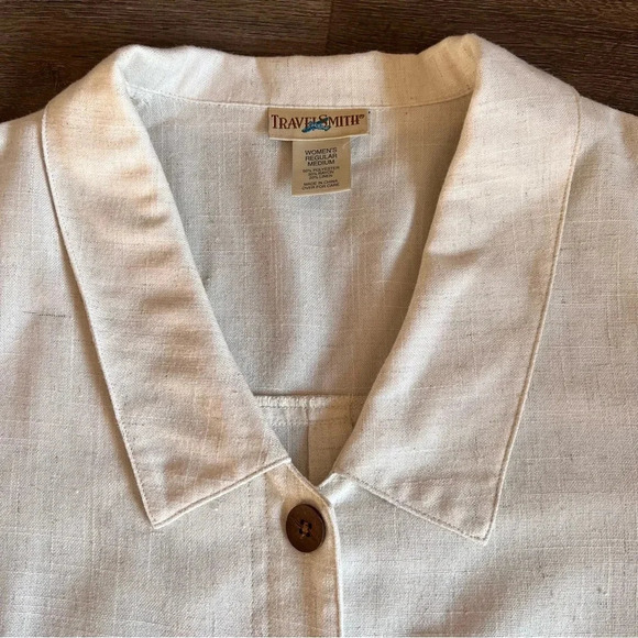 TravelSmith | Cream Linen Blend Button Up Collared Blouse Women’s Medium Travel - Picture 3 of 7